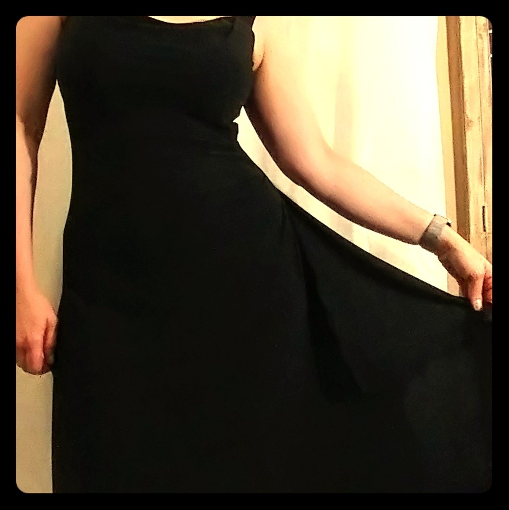 Floor length backless black semi-formal dress
